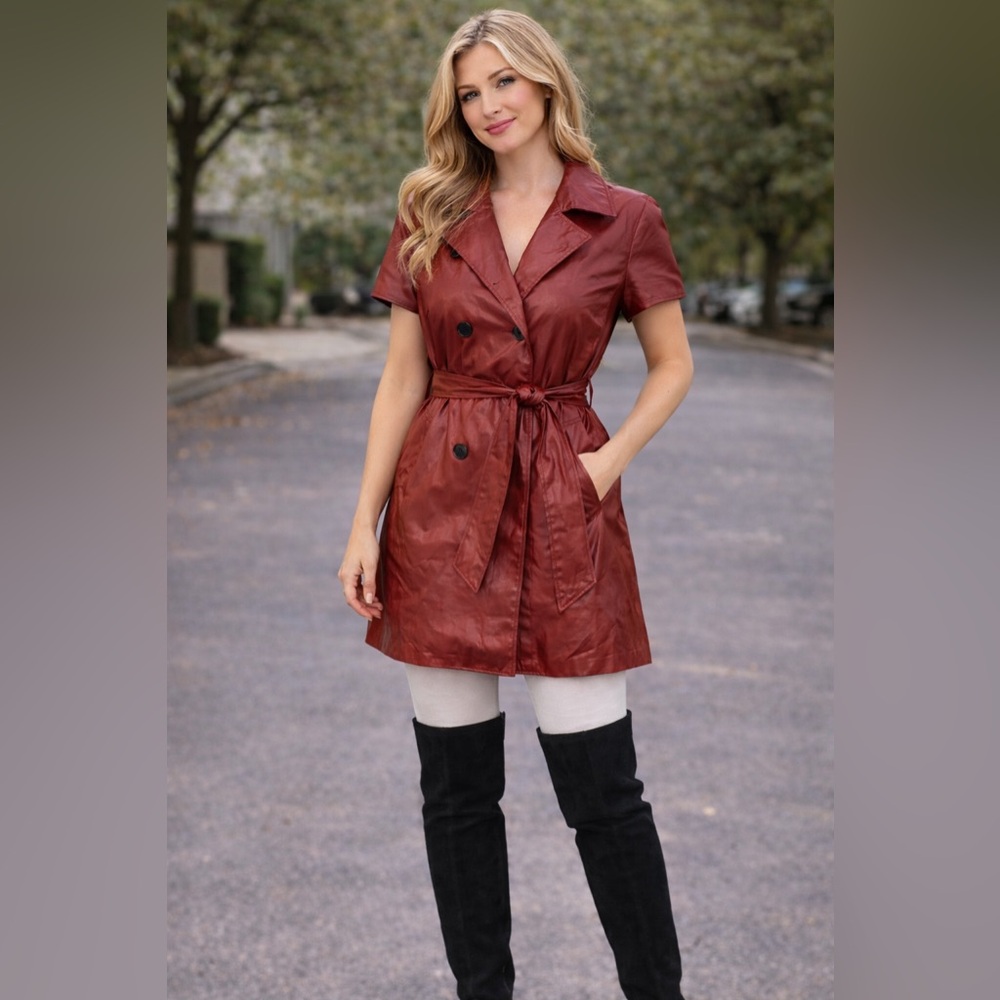 Red Short-Sleeve Jacket with Belt